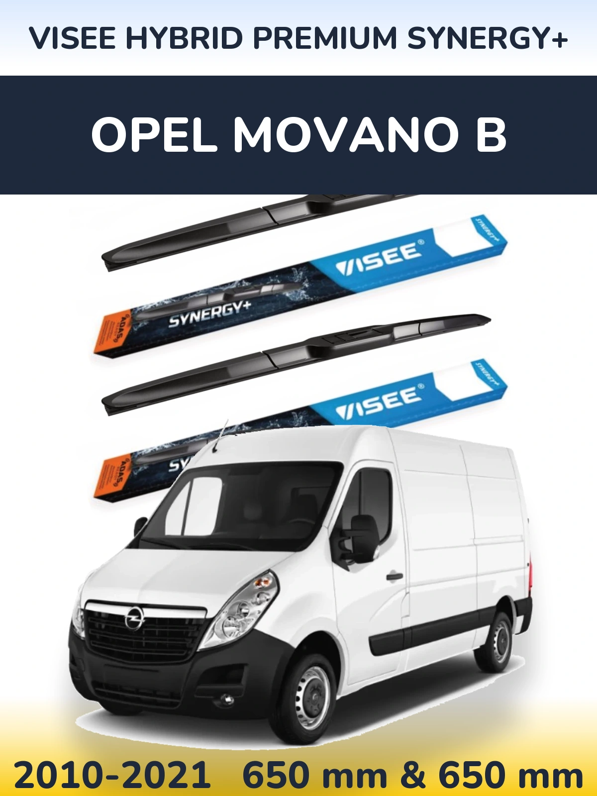 Комплект передніх щіток VISEE HYBRID PREMIUM SYNERGY+ 650 & 650 мм для Opel Movano B 2010-2021