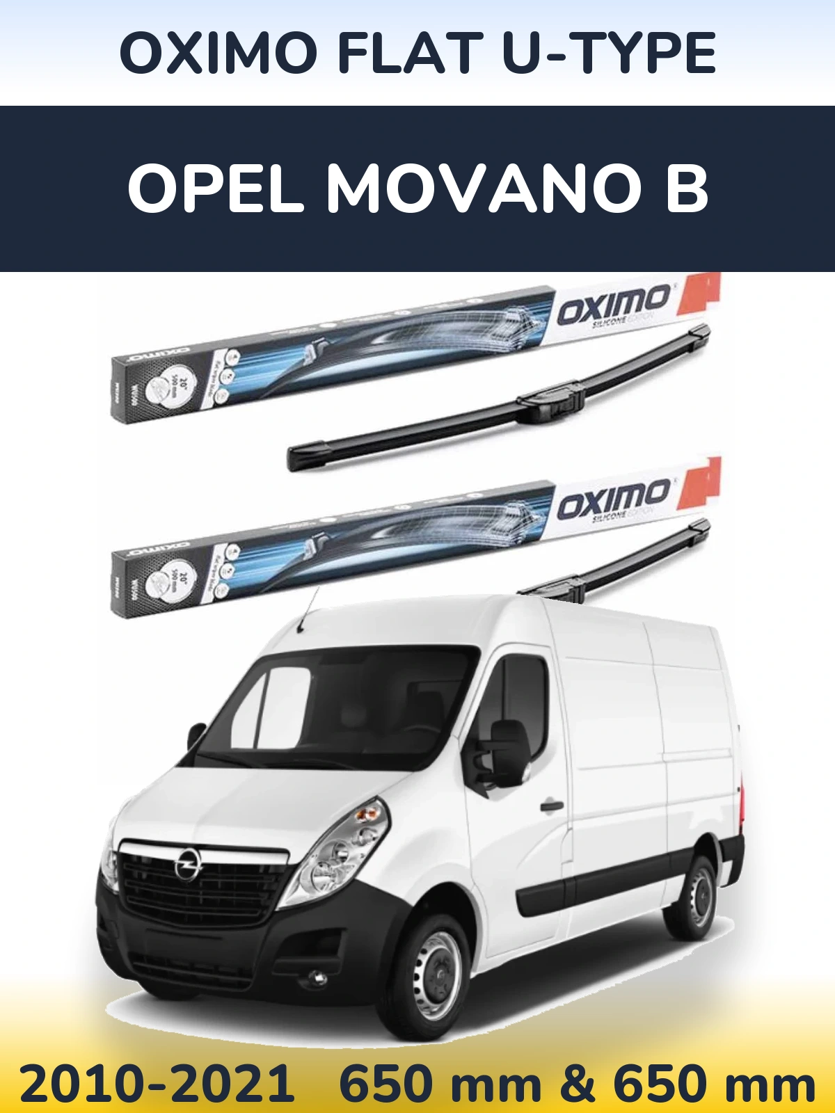 Sada předních stěračů Oximo Flat U-type 650 a 650 mm pro Opel Movano B 2010-2021