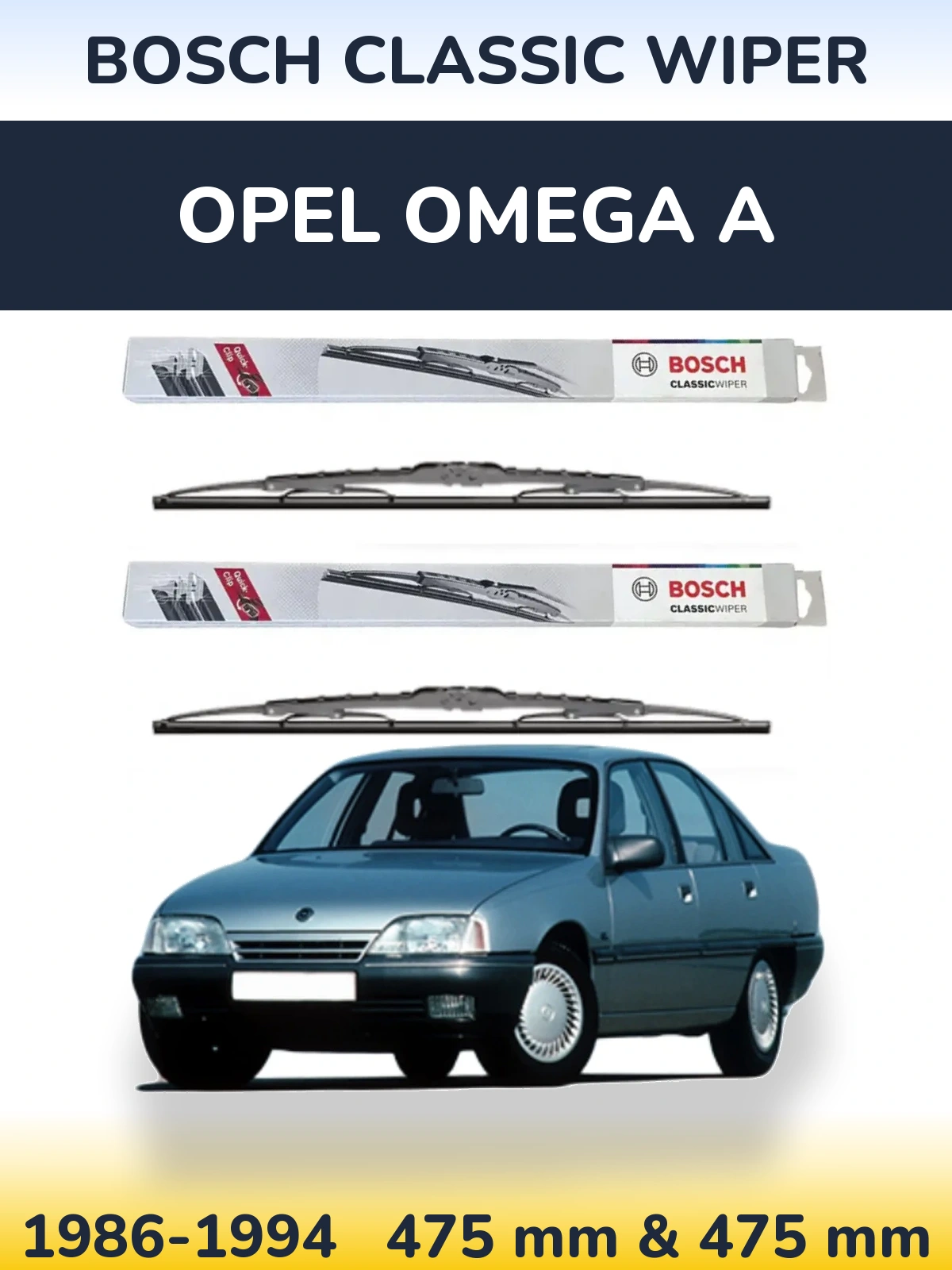 Sada předních stěračů BOSCH Classic Wiper 475 a 475 mm pro Opel Omega A 1986-1994