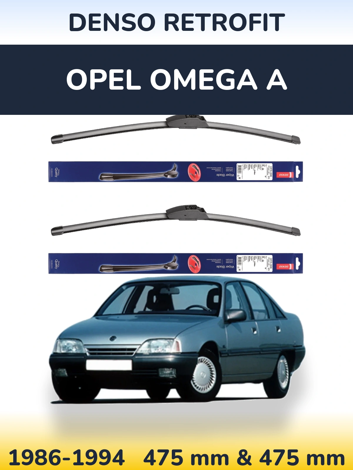 Sada předních stěračů Denso Retrofit 475 a 475 mm pro Opel Omega A 1986-1994