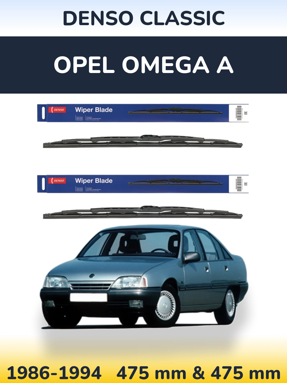 Sada předních stěračů Denso Classic 475 a 475 mm pro Opel Omega A 1986-1994