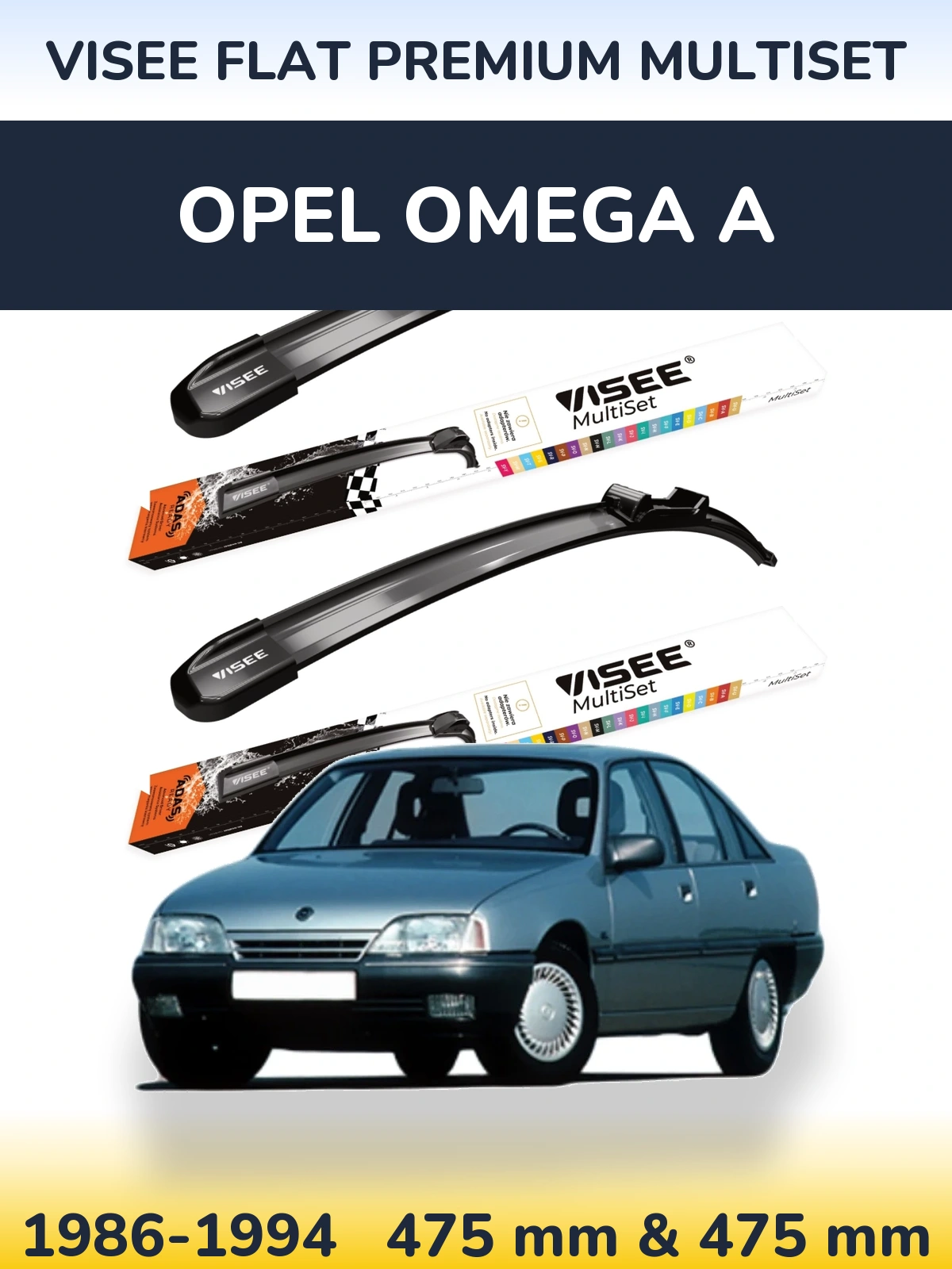 Sada předních stěračů VISEE FLAT PREMIUM MultiSet 475 a 475 mm pro Opel Omega A 1986-1994