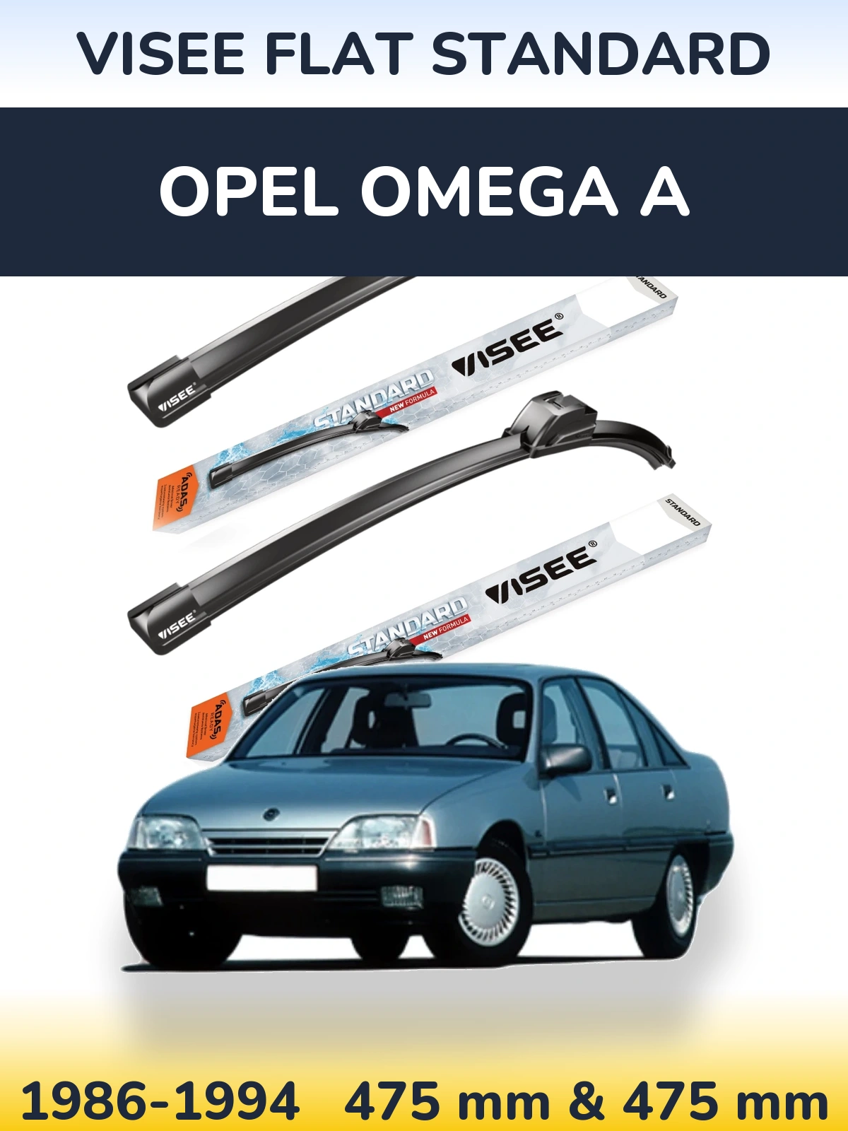 Sada předních stěračů VISEE FLAT STANDARD 475 a 475 mm pro Opel Omega A 1986-1994