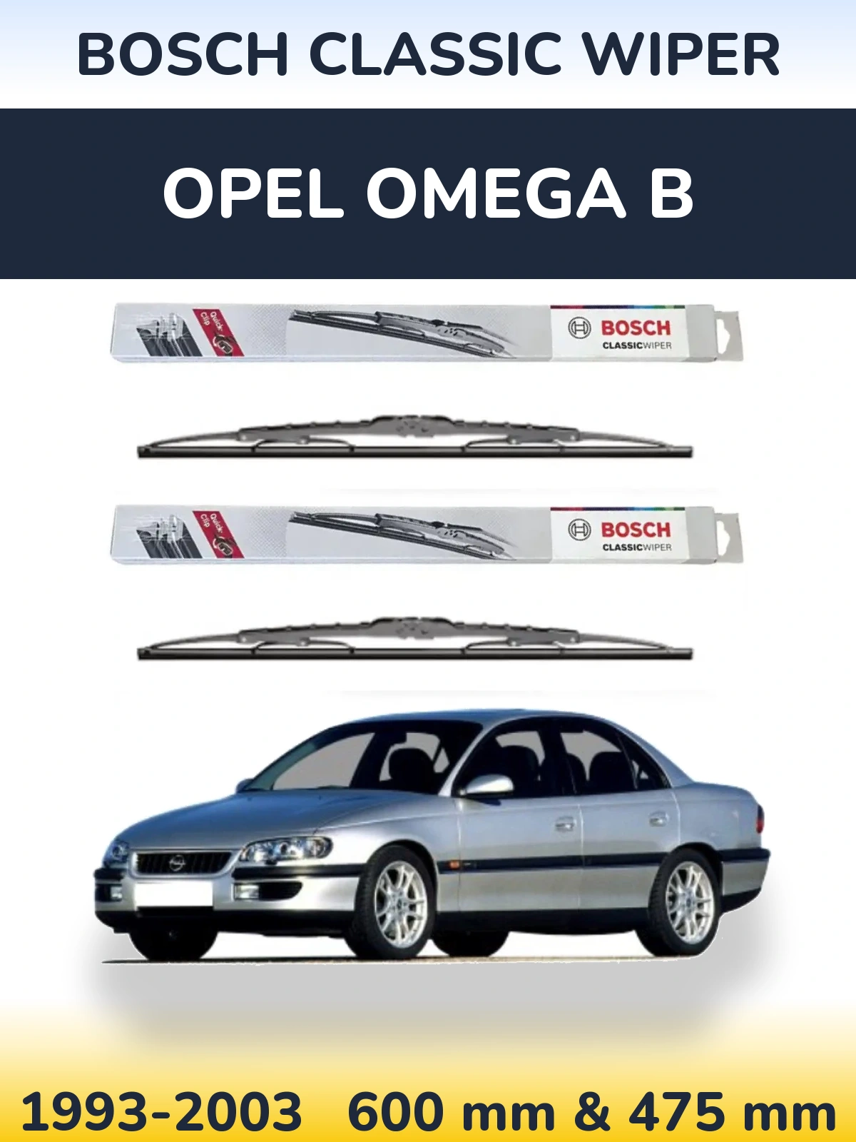 Sada předních stěračů BOSCH Classic Wiper 600 a 475 mm pro Opel Omega B 1993-2003