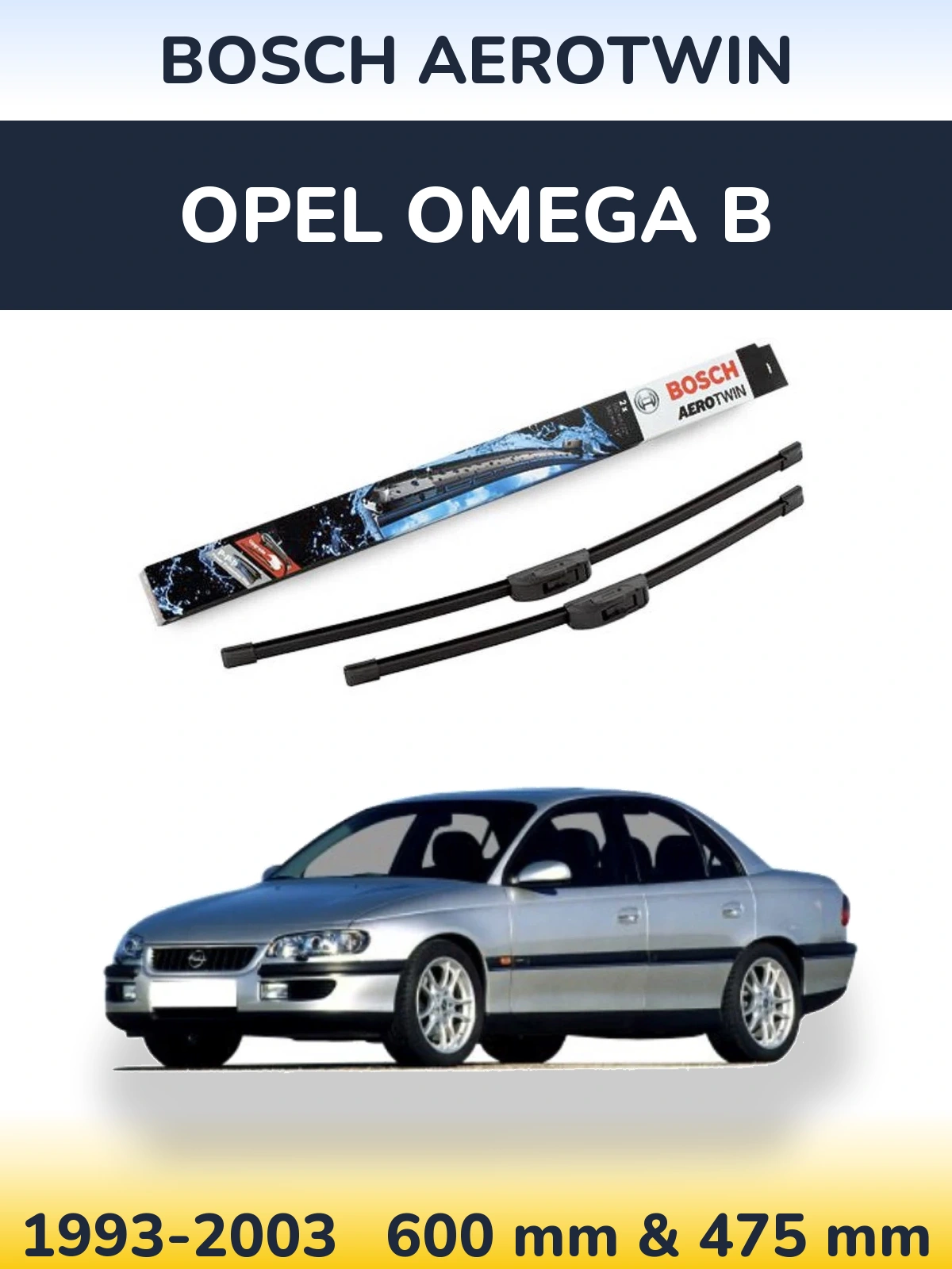 Sada předních stěračů BOSCH AeroTwin 600 a 475 mm pro Opel Omega B 1993-2003