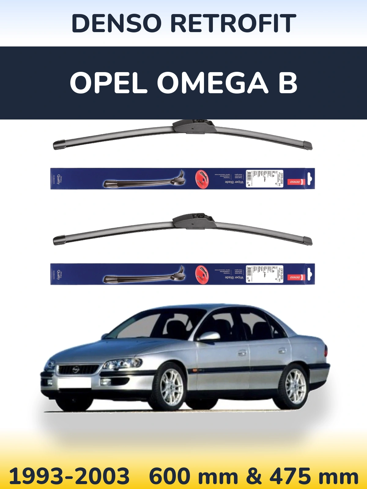 Sada předních stěračů Denso Retrofit 600 a 475 mm pro Opel Omega B 1993-2003