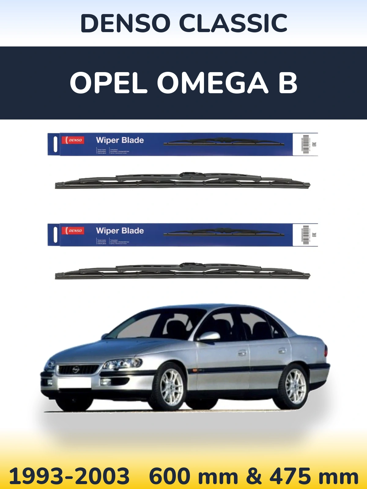 Sada předních stěračů Denso Classic 600 a 475 mm pro Opel Omega B 1993-2003