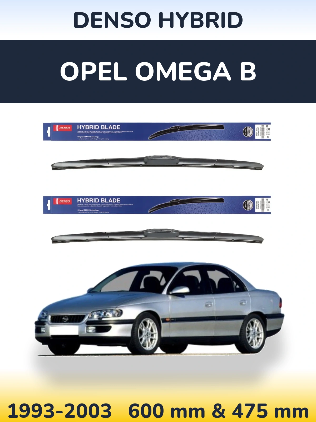 Sada předních stěračů Denso Hybrid 600 a 475 mm pro Opel Omega B 1993-2003