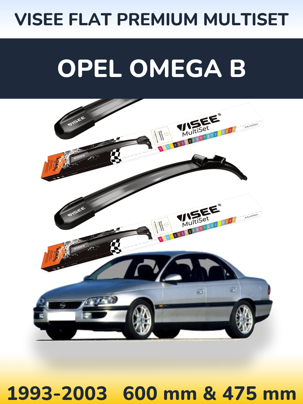 Sada předních stěračů VISEE FLAT PREMIUM MultiSet 600 a 475 mm pro Opel Omega B 1993-2003