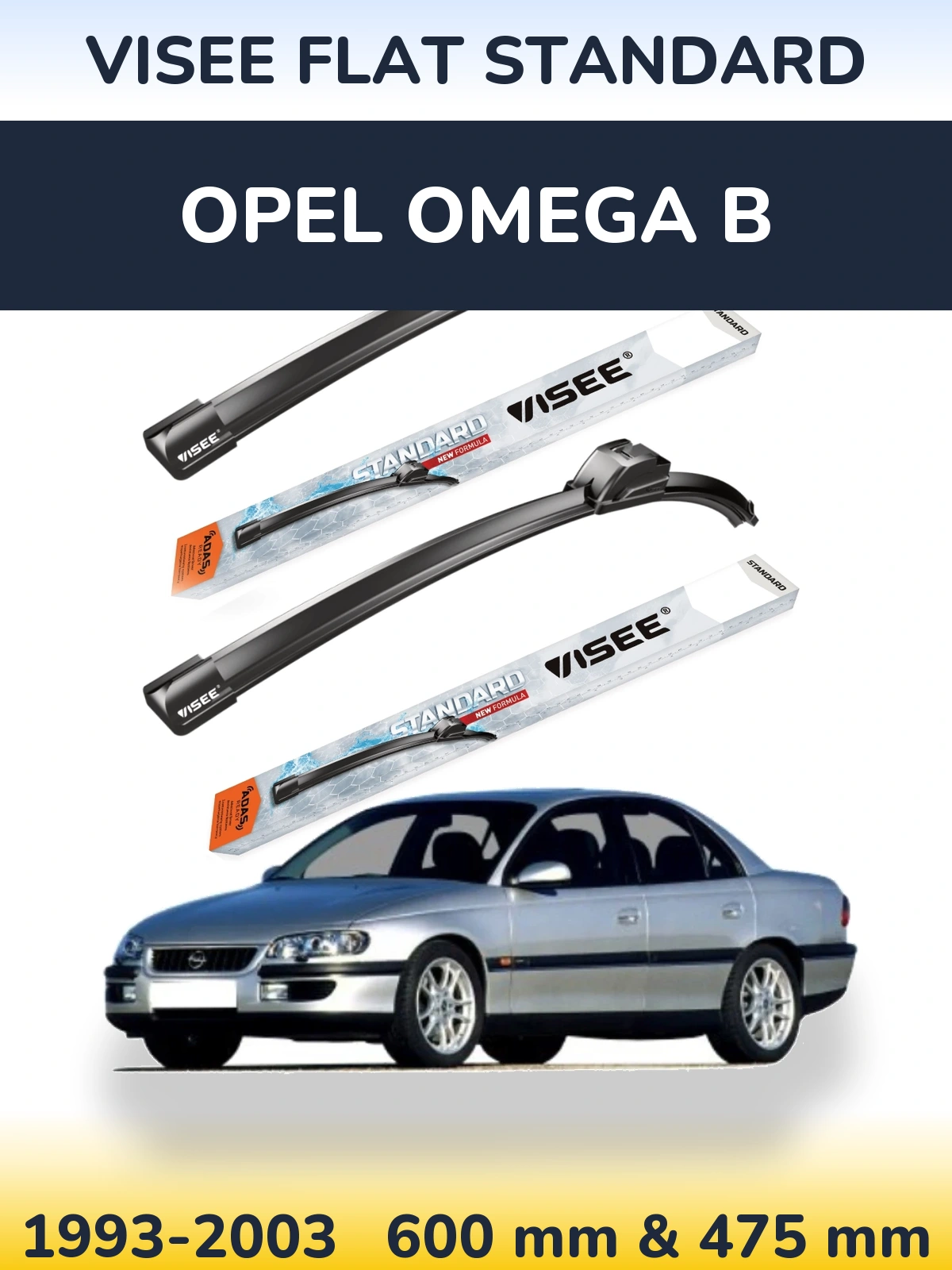 Sada předních stěračů VISEE FLAT STANDARD 600 a 475 mm pro Opel Omega B 1993-2003