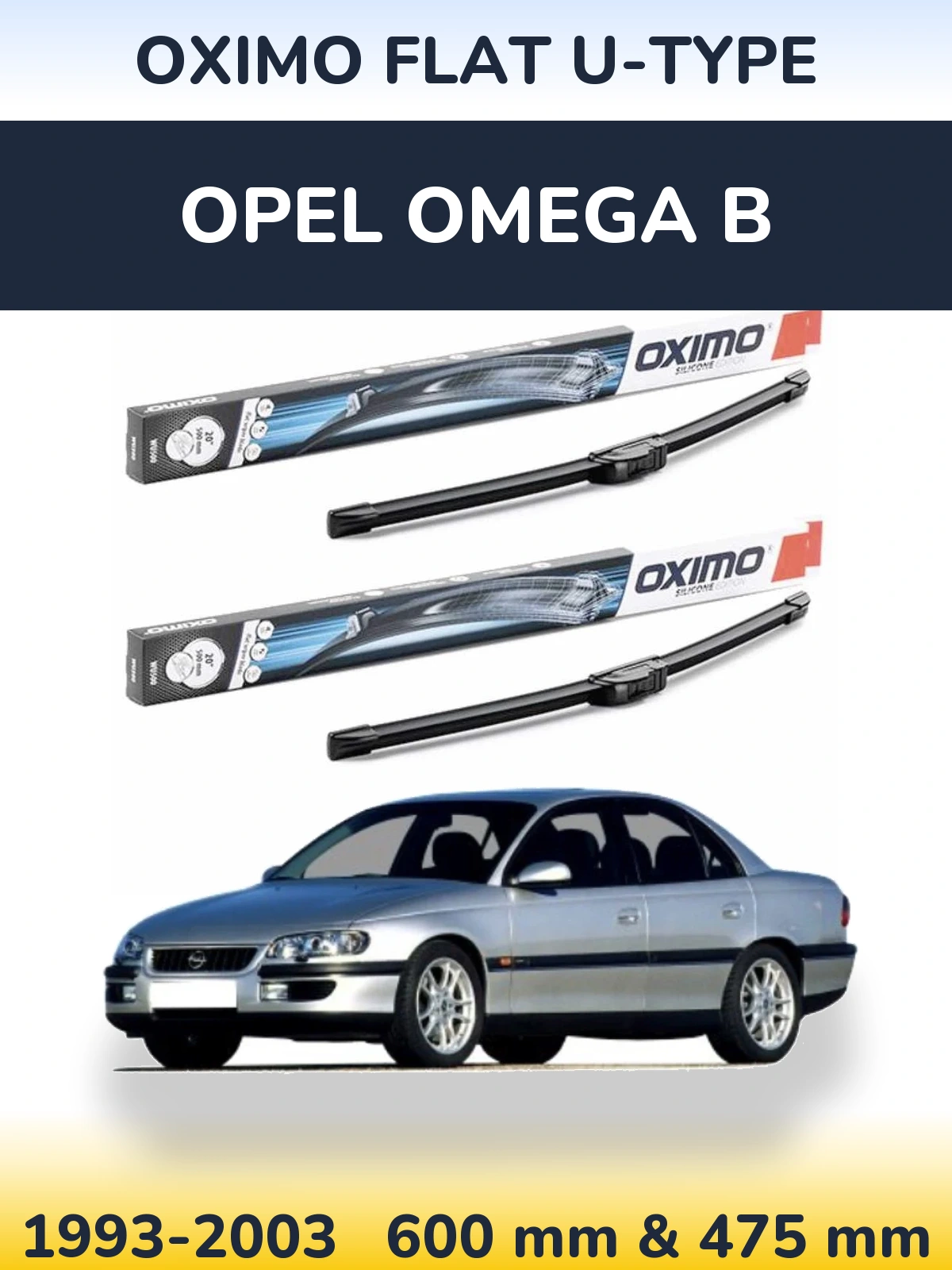 Sada předních stěračů Oximo Flat U-type 600 a 475 mm pro Opel Omega B 1993-2003