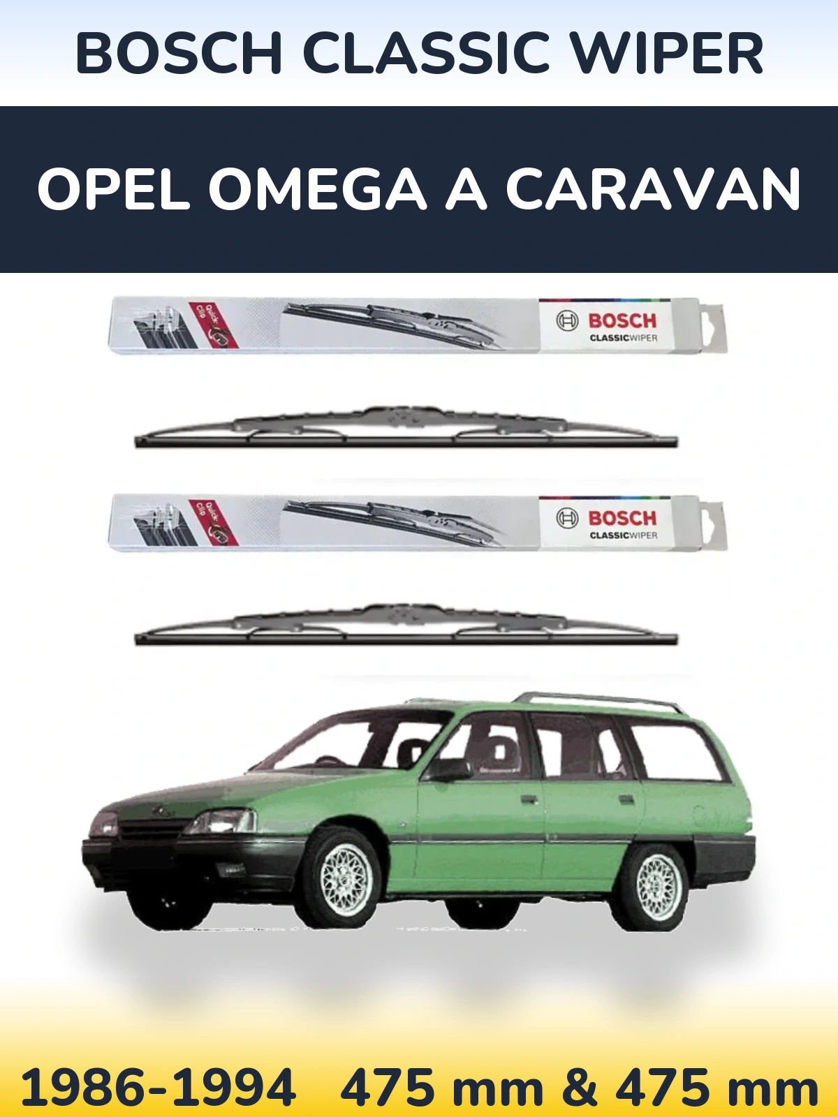Sada předních stěračů BOSCH Classic Wiper 475 a 475 mm pro Opel Omega A Caravan 1986-1994