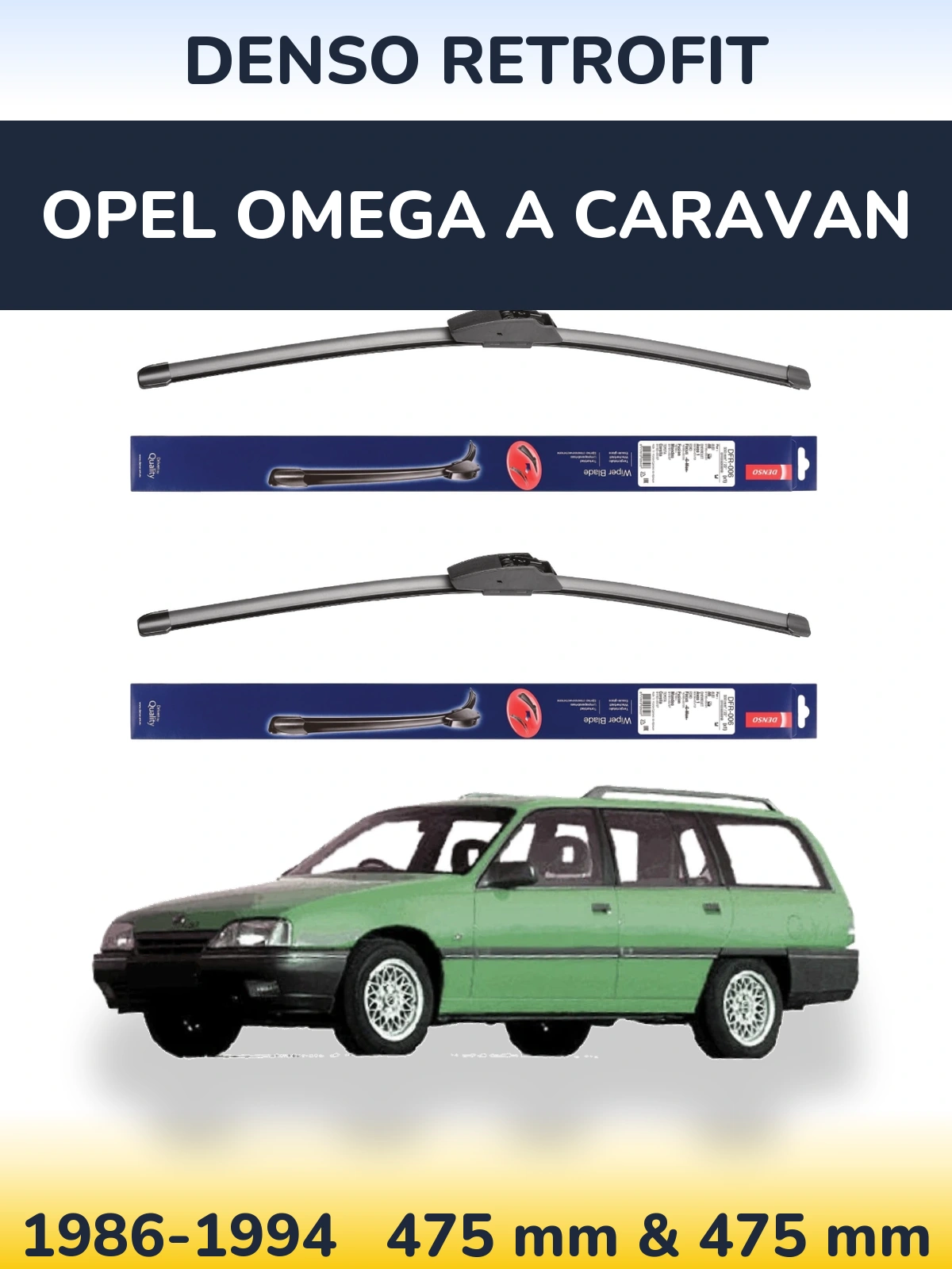 Sada předních stěračů Denso Retrofit 475 a 475 mm pro Opel Omega A Caravan 1986-1994