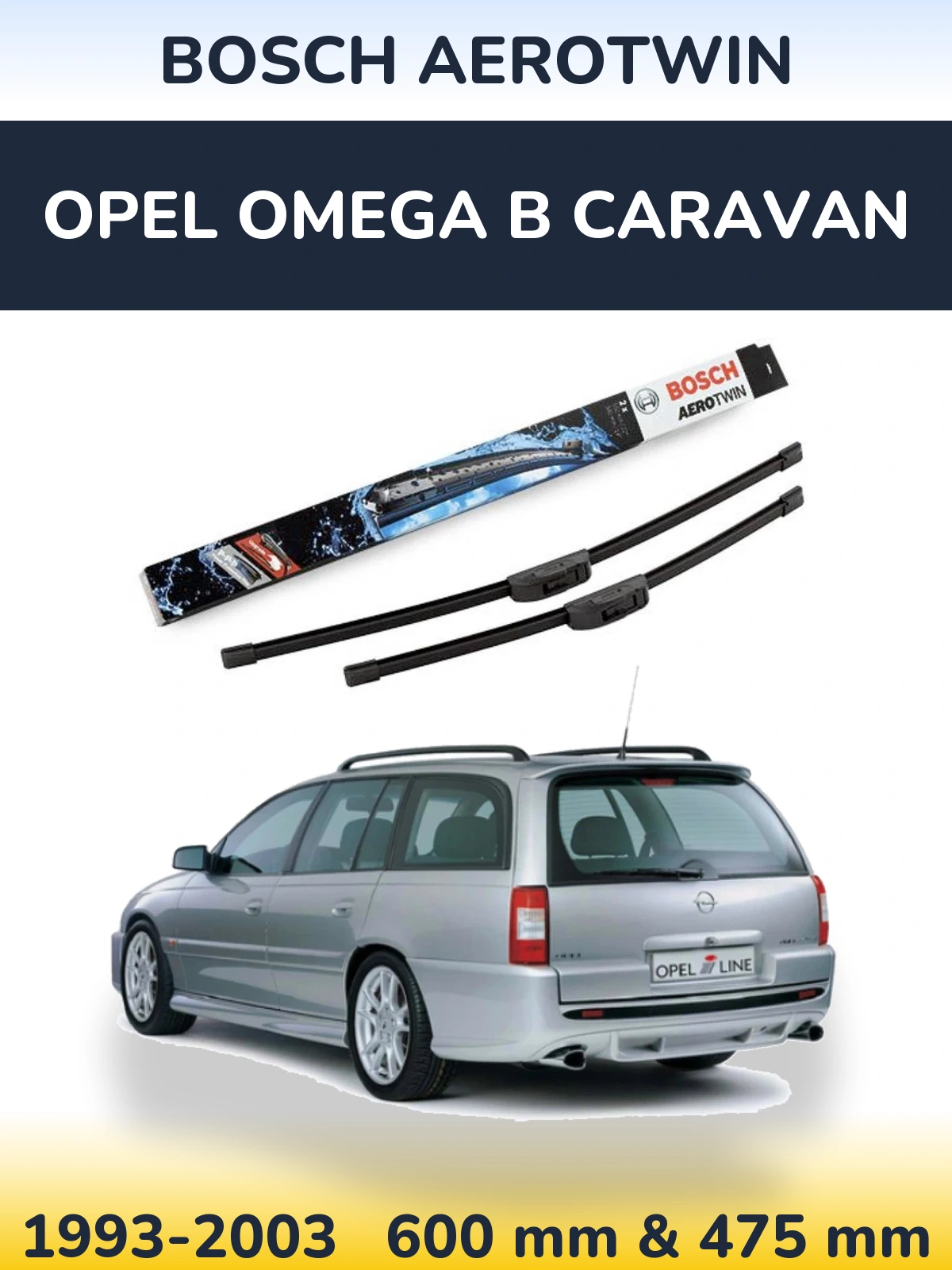 Sada předních stěračů BOSCH AeroTwin 600 a 475 mm pro Opel Omega B Caravan 1993-2003