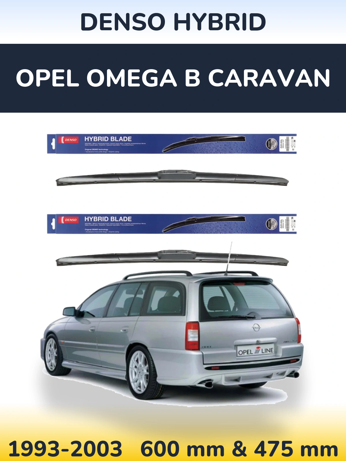 Sada předních stěračů Denso Hybrid 600 a 475 mm pro Opel Omega B Caravan 1993-2003