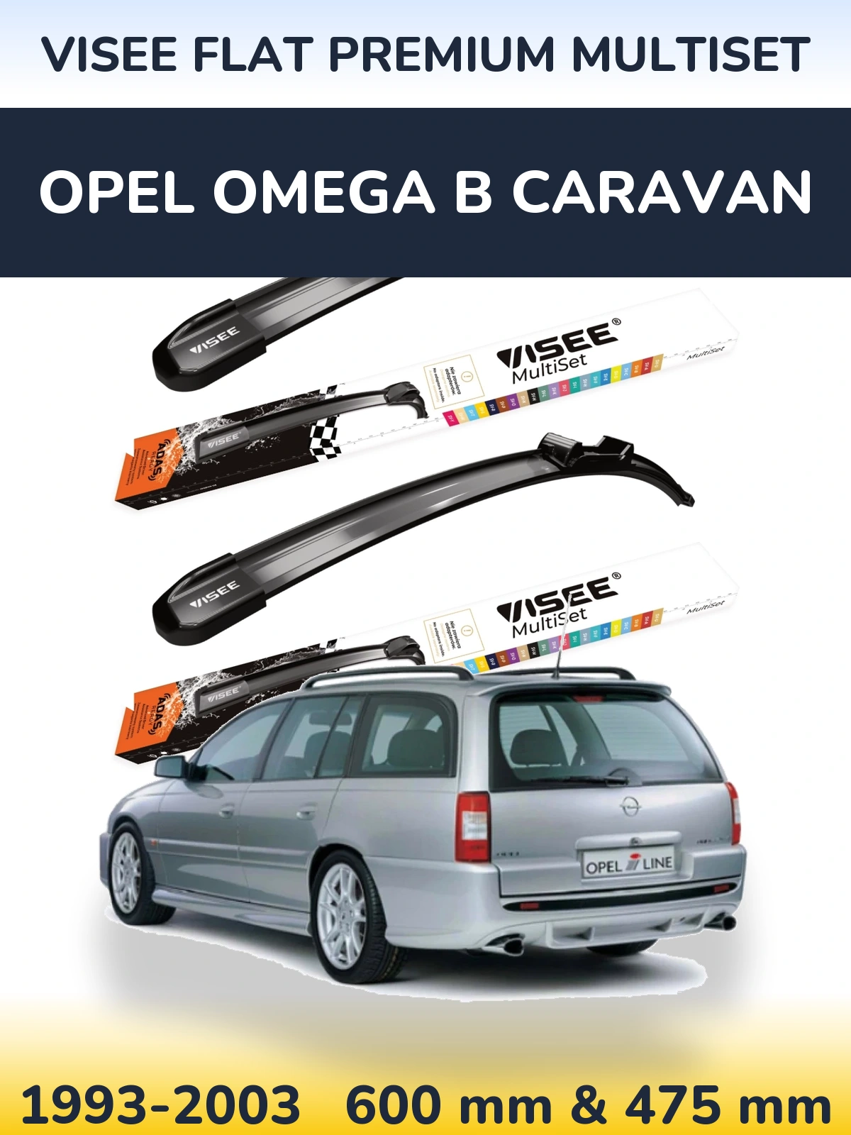 Sada předních stěračů VISEE FLAT PREMIUM MultiSet 600 a 475 mm pro Opel Omega B Caravan 1993-2003
