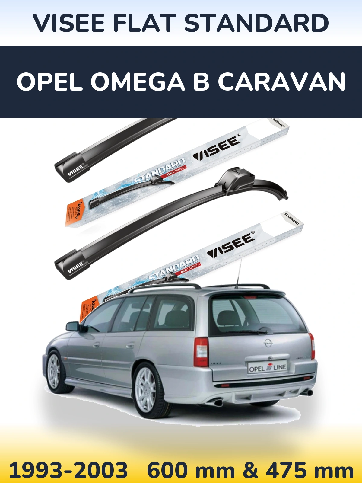 Sada předních stěračů VISEE FLAT STANDARD 600 a 475 mm pro Opel Omega B Caravan 1993-2003