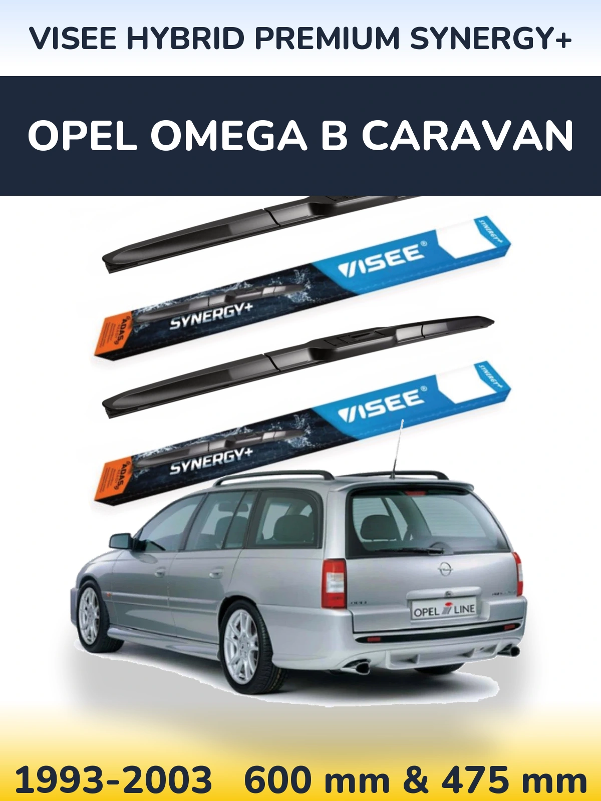 Sada předních stěračů VISEE HYBRID PREMIUM SYNERGY+ 600 a 475 mm pro Opel Omega B Caravan 1993-2003