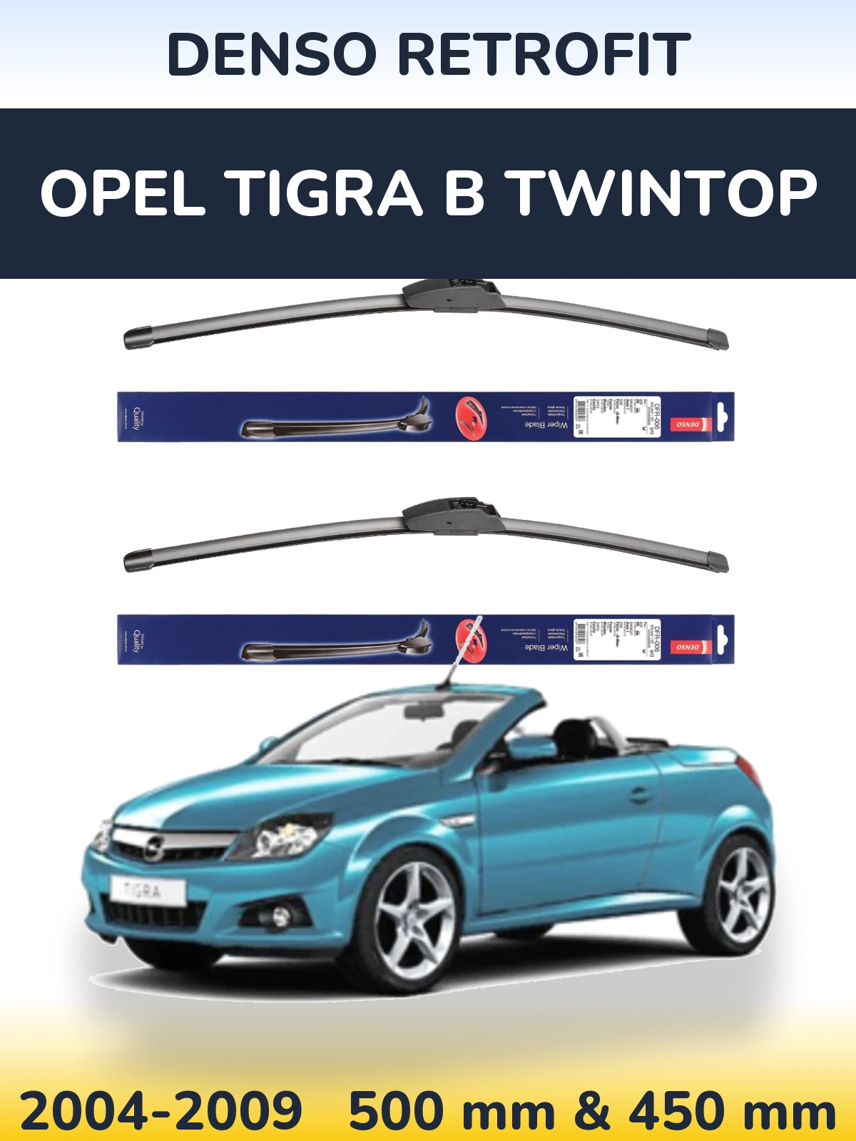 Sada předních stěračů Denso Retrofit 500 a 450 mm pro Opel Tigra B TwinTop 2004-2009
