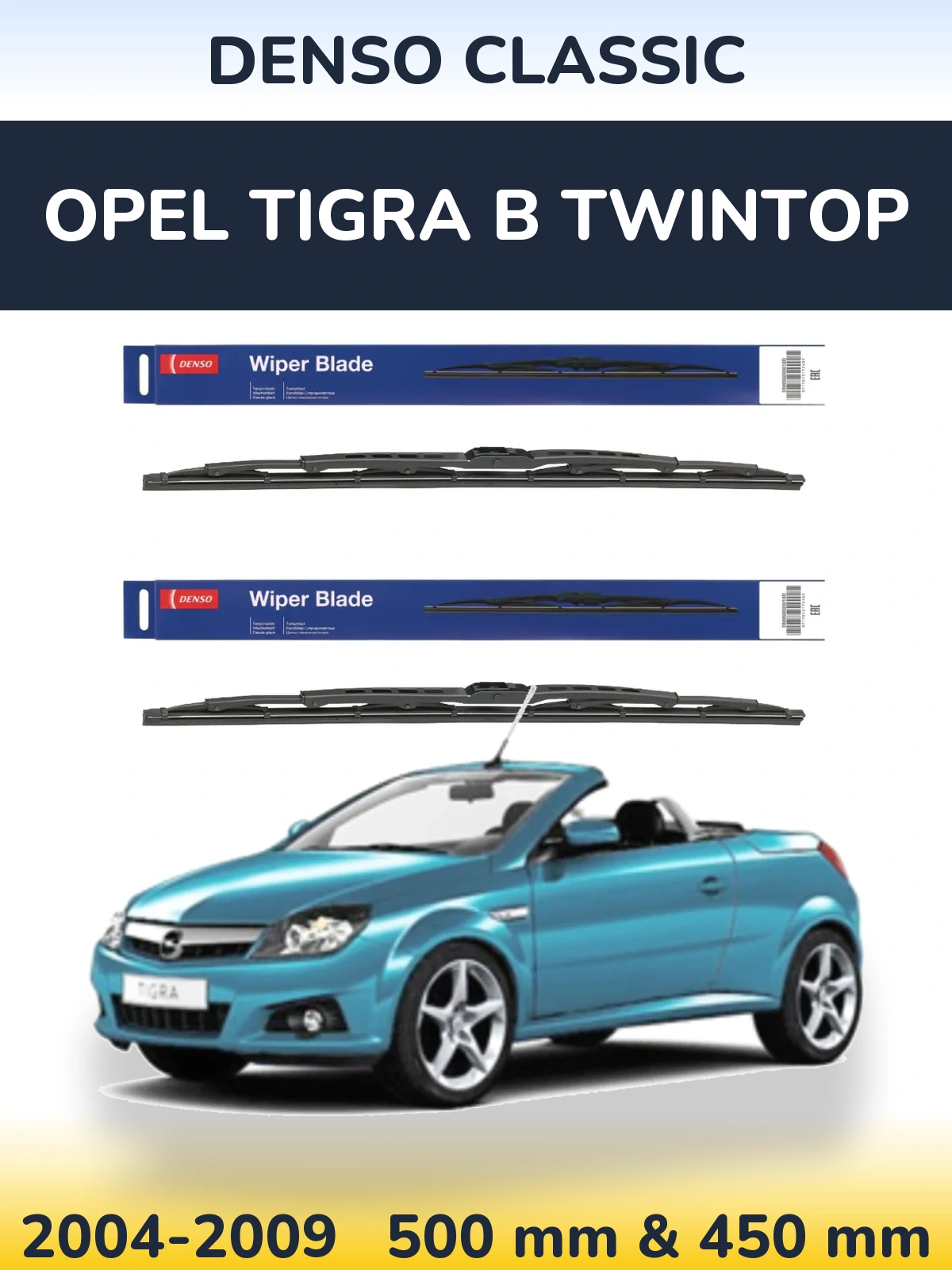Sada předních stěračů Denso Classic 500 a 450 mm pro Opel Tigra B TwinTop 2004-2009