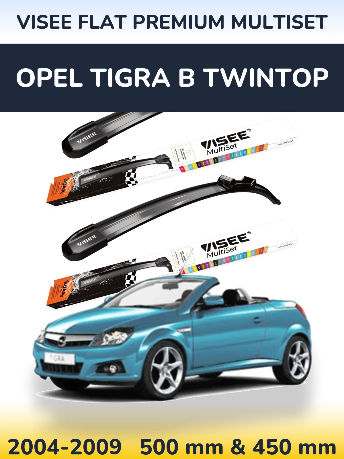 Sada předních stěračů VISEE FLAT PREMIUM MultiSet 500 a 450 mm pro Opel Tigra B TwinTop 2004-2009