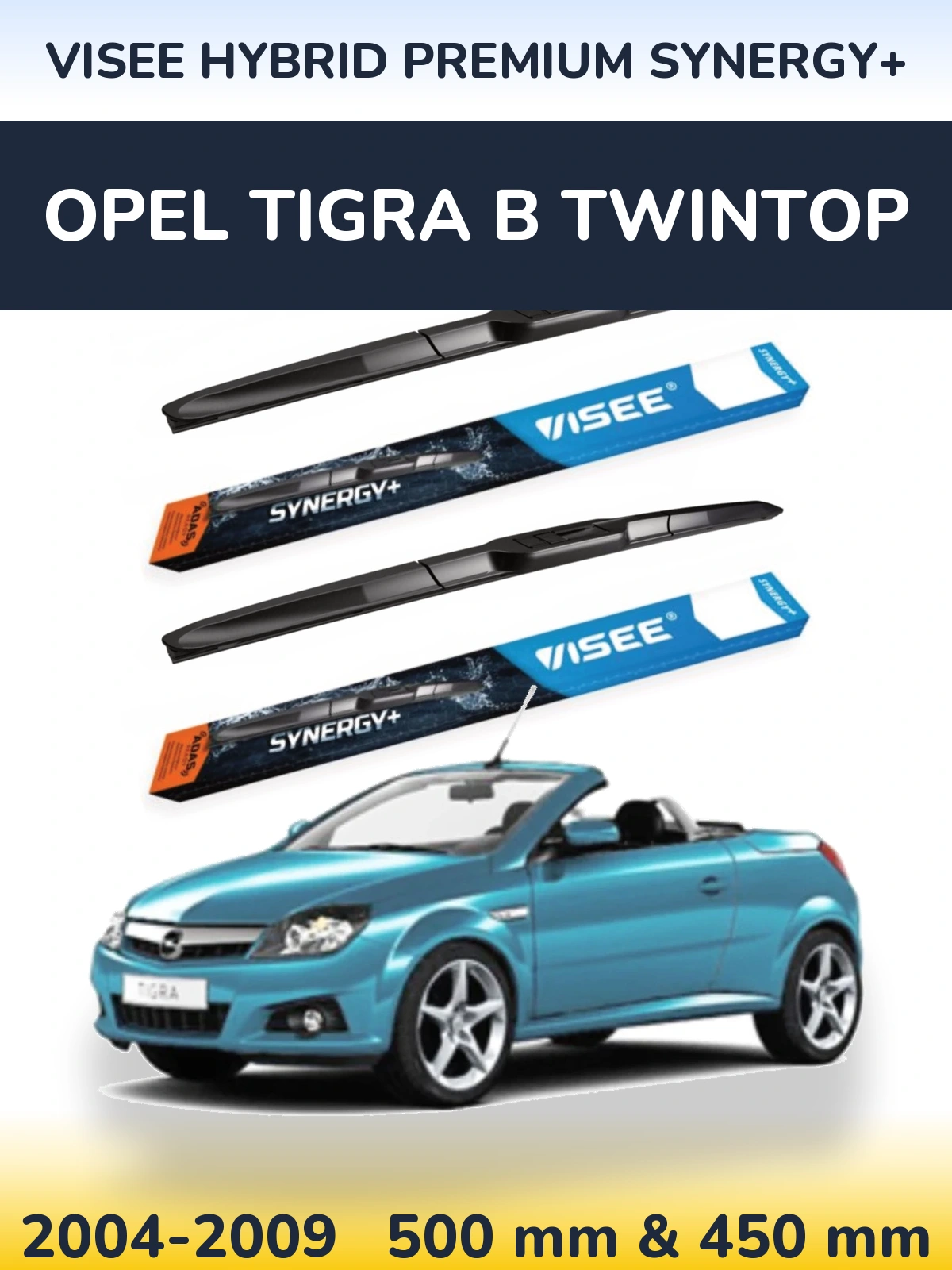 Sada předních stěračů VISEE HYBRID PREMIUM SYNERGY+ 500 a 450 mm pro Opel Tigra B TwinTop 2004-2009
