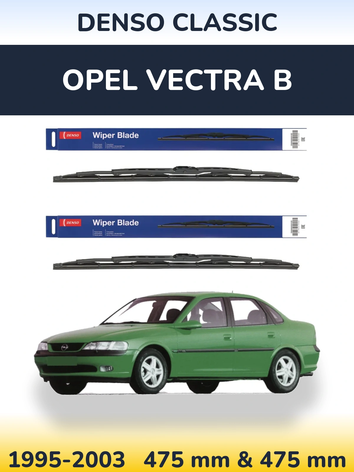 Sada předních stěračů Denso Classic 475 a 475 mm pro Opel Vectra B 1995-2003