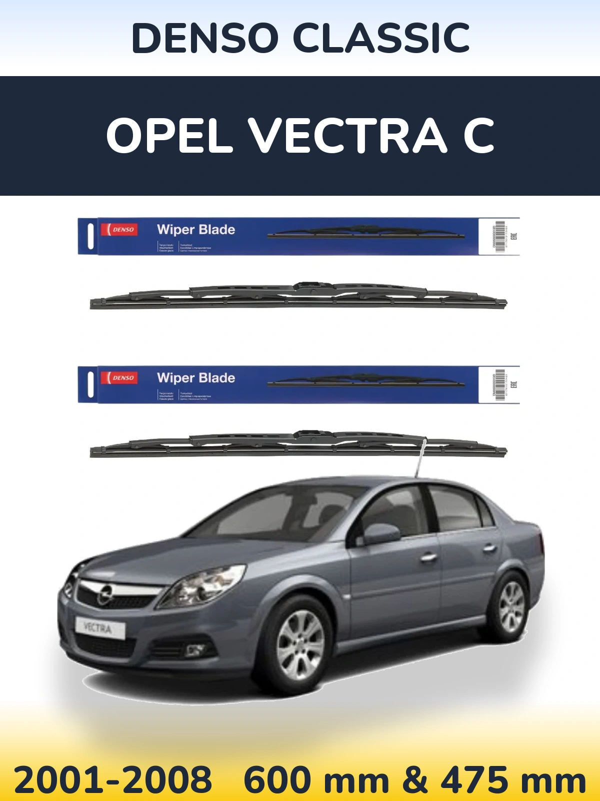 Sada předních stěračů Denso Classic 600 a 475 mm pro Opel Vectra C 2001-2008