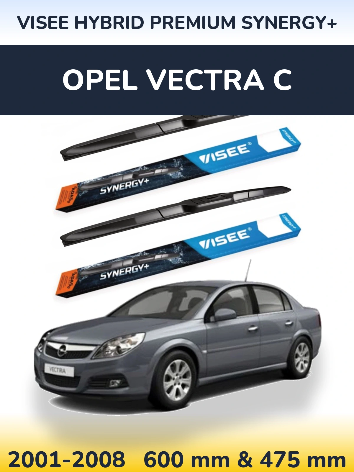 Sada předních stěračů VISEE HYBRID PREMIUM SYNERGY+ 600 a 475 mm pro Opel Vectra C 2001-2008