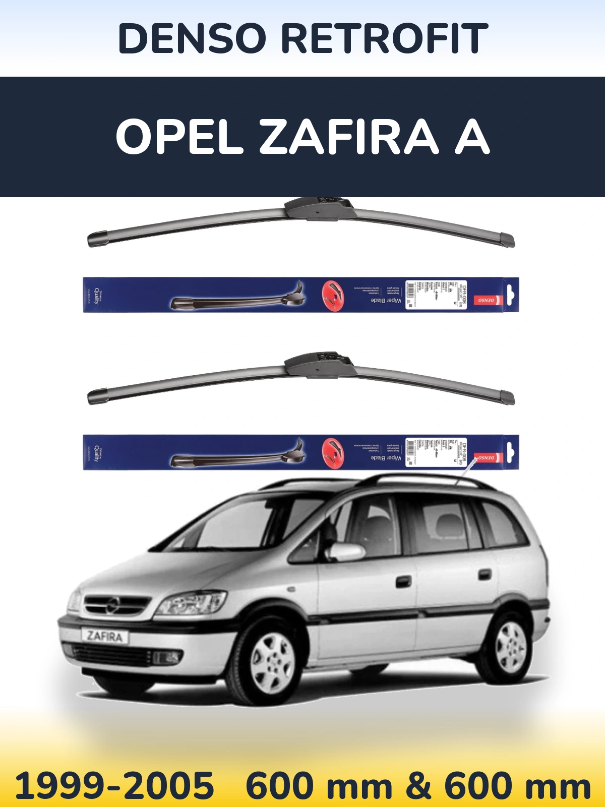 Sada předních stěračů Denso Retrofit 600 a 600 mm pro Opel Zafira A 1999-2005