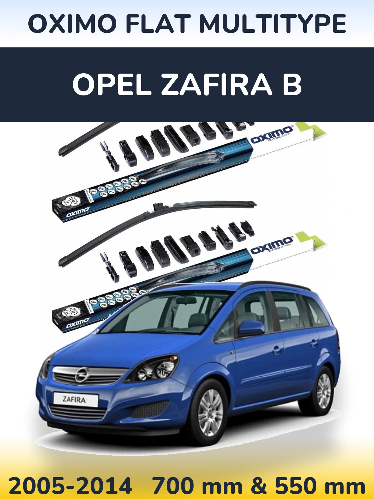 Sada předních stěračů Oximo Flat MultiType 700 a 550 mm pro Opel Zafira B 2005-2014