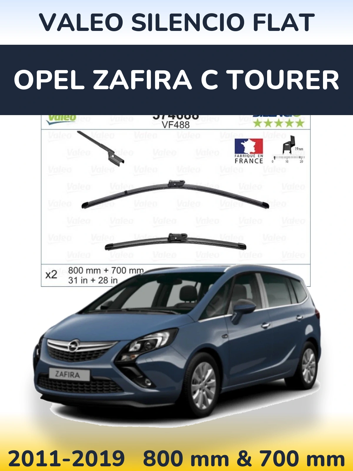 Комплект передніх щіток Valeo Silencio Flat 800 & 700 мм для Opel Zafira C Tourer 2011-2019