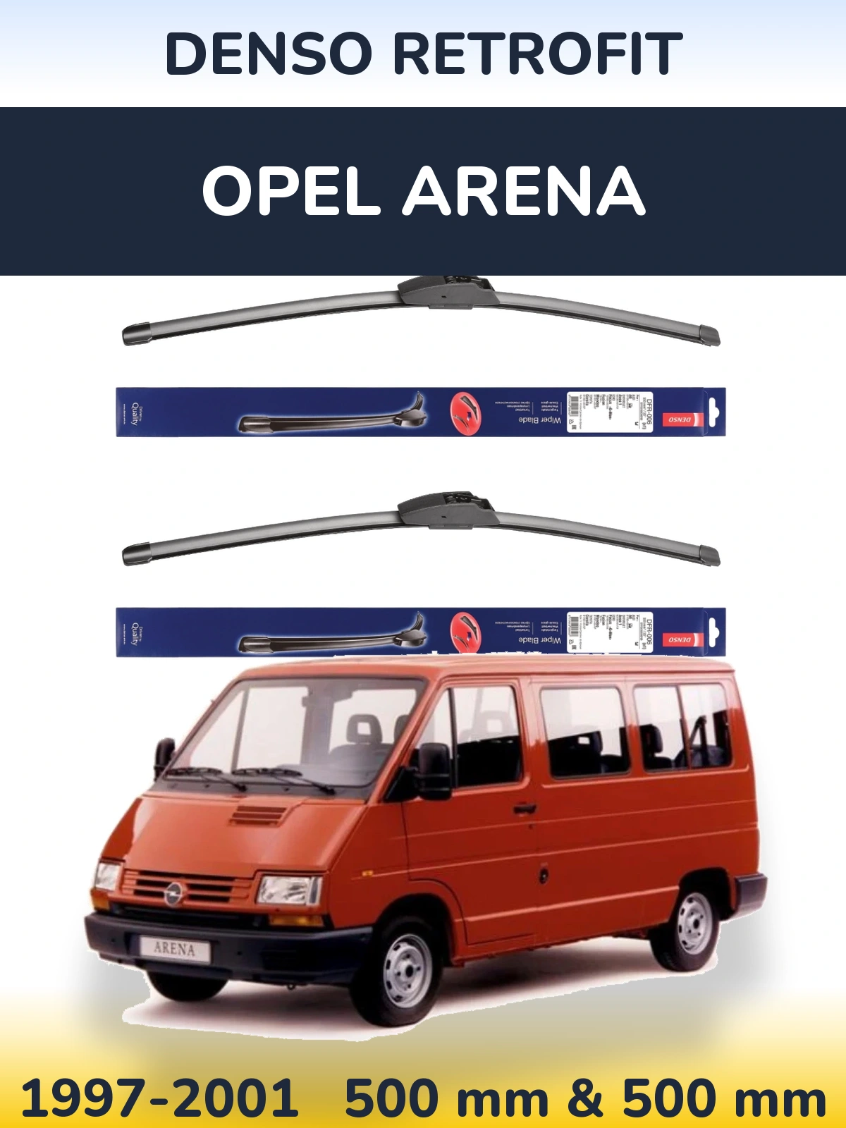 Sada předních stěračů Denso Retrofit 500 a 500 mm pro Opel Arena 1997-2001