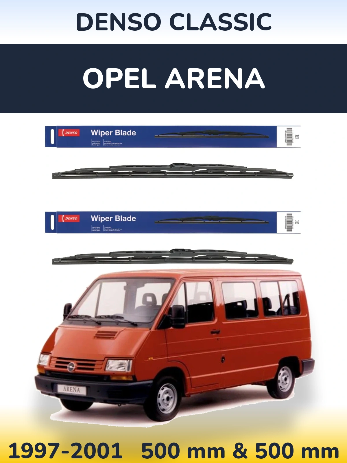 Sada předních stěračů Denso Classic 500 a 500 mm pro Opel Arena 1997-2001