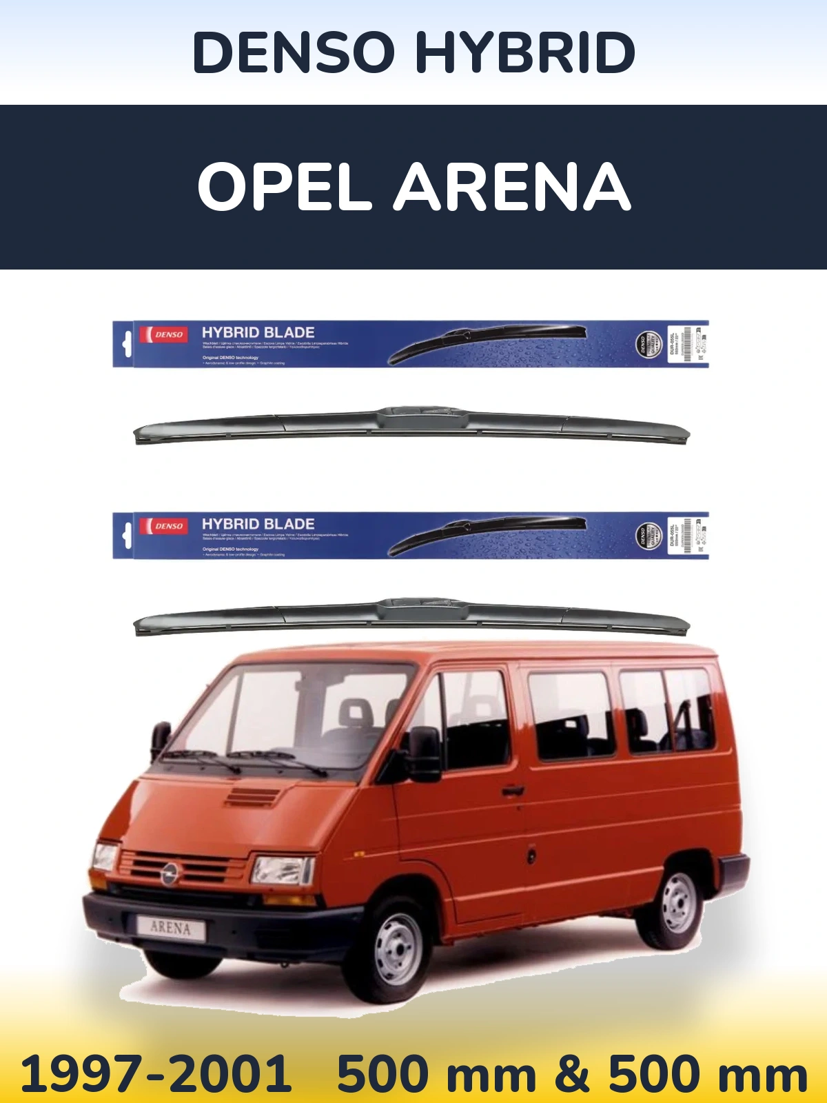 Sada předních stěračů Denso Hybrid 500 a 500 mm pro Opel Arena 1997-2001