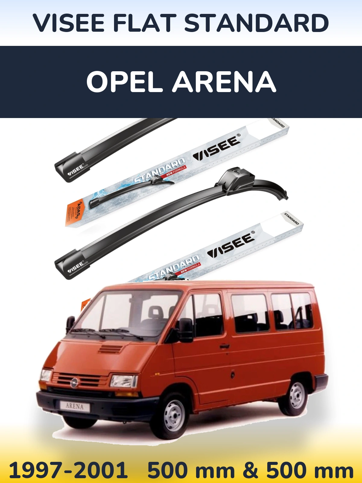 Комплект передніх щіток VISEE FLAT STANDARD 500 & 500 мм для Opel Arena 1997-2001