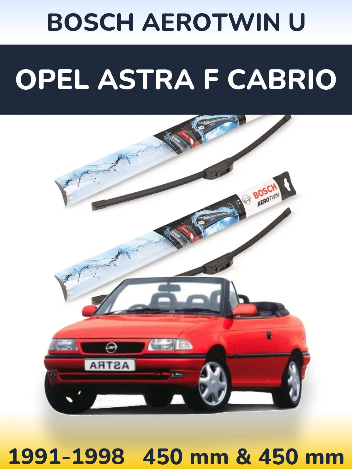 Sada předních stěračů BOSCH AeroTwin U 450 a 450 mm pro Opel Astra F cabrio 1991-1998