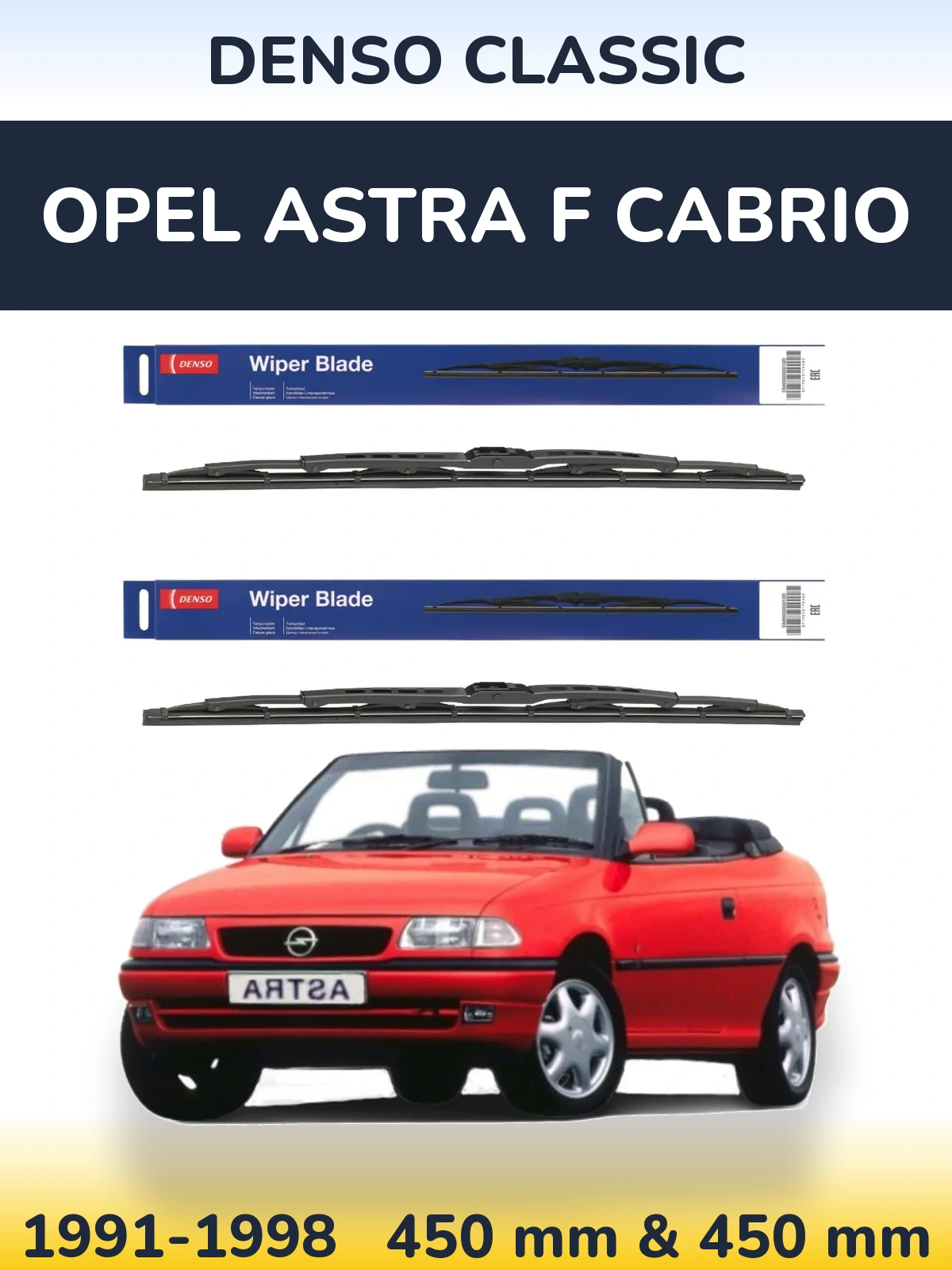 Sada předních stěračů Denso Classic 450 a 450 mm pro Opel Astra F cabrio 1991-1998