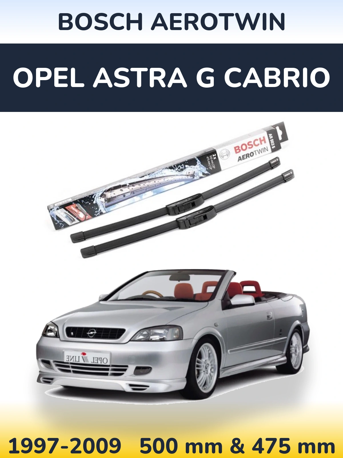 Sada předních stěračů BOSCH AeroTwin 500 a 475 mm pro Opel Astra G cabrio 1997-2009