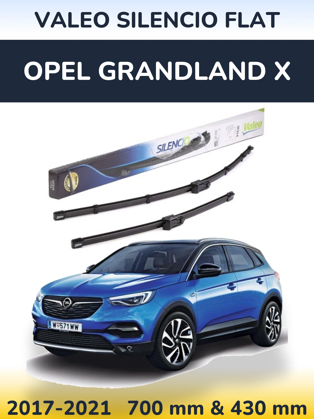 Комплект передніх щіток Valeo Silencio Flat 680 & 430 мм для Opel Grandland X 2017-2021