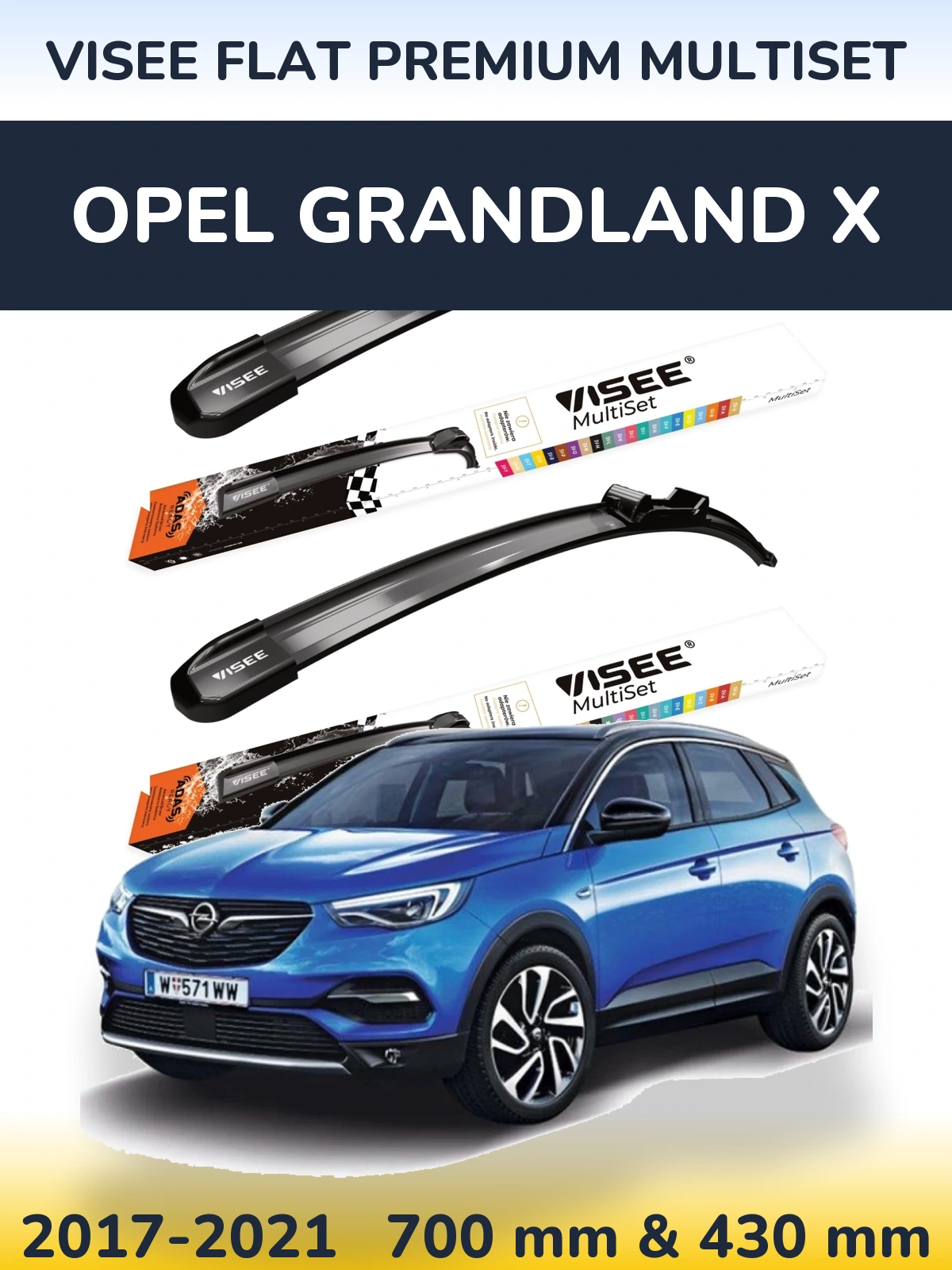Sada předních stěračů VISEE FLAT PREMIUM MultiSet 700 a 430 mm pro Opel Grandland X 2017-2021