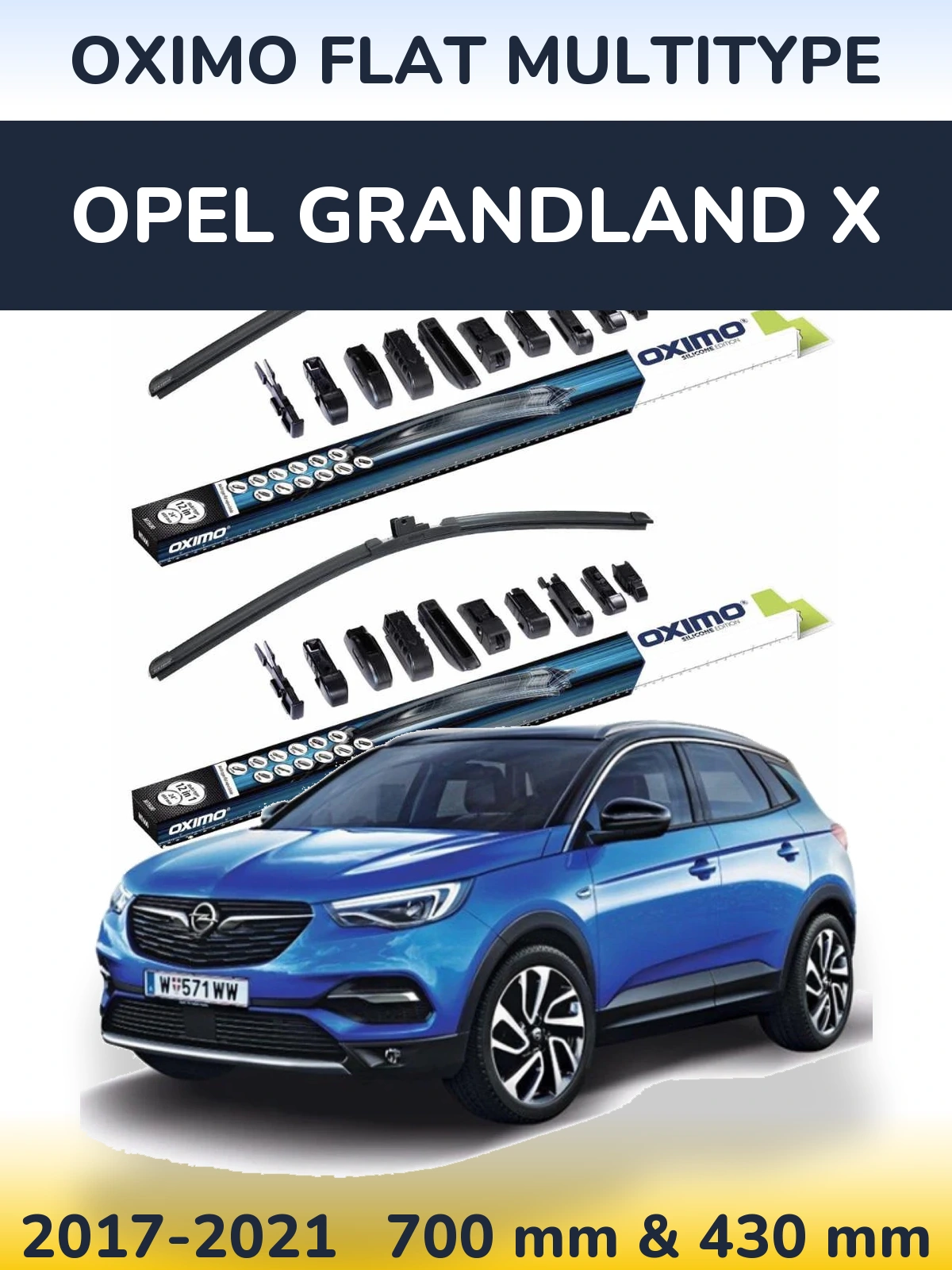 Sada předních stěračů Oximo Flat MultiType 700 a 430 mm pro Opel Grandland X 2017-2021