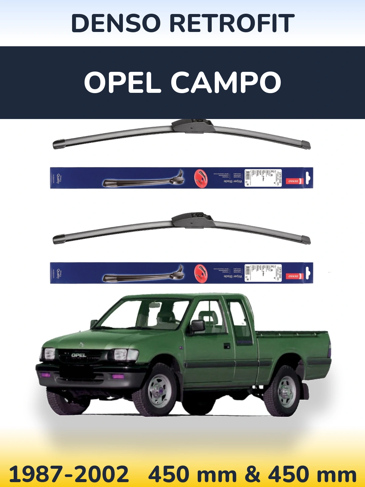 Sada předních stěračů Denso Retrofit 450 a 450 mm pro Opel Campo 1987-2002
