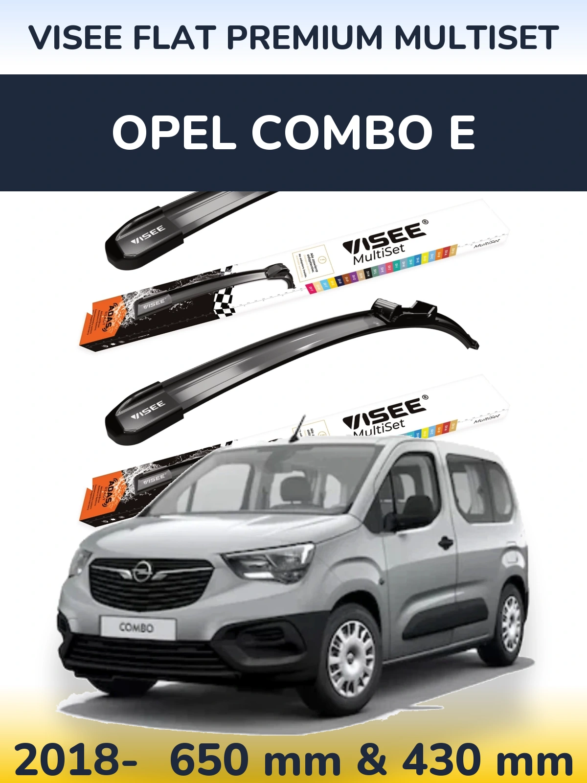 Sada předních stěračů VISEE FLAT PREMIUM MultiSet 650 a 430 mm pro Opel Combo E 2018-2026
