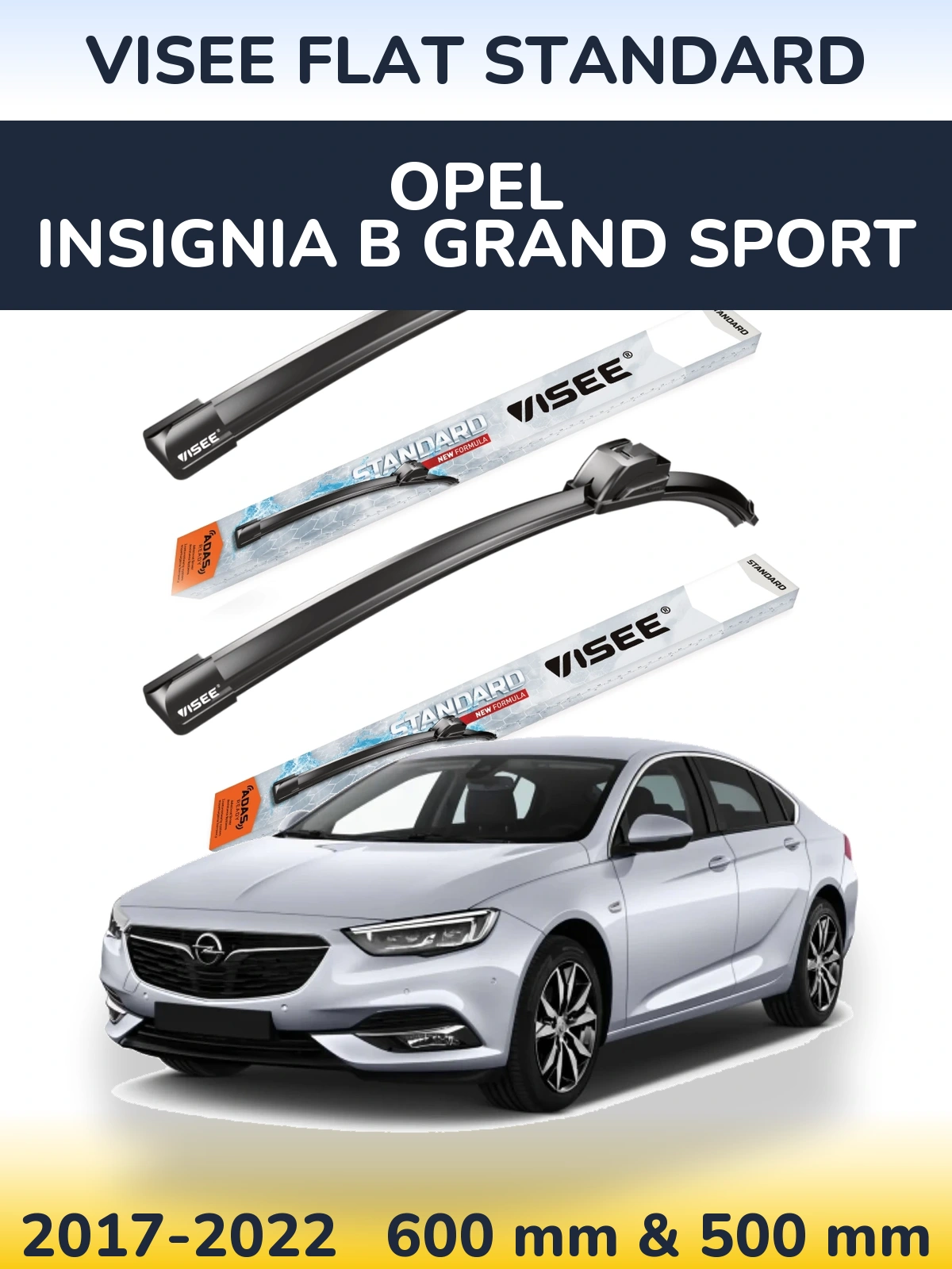 Sada předních stěračů VISEE FLAT STANDARD 600 a 500 mm pro Opel Insignia B Grand Sport 2017-2022