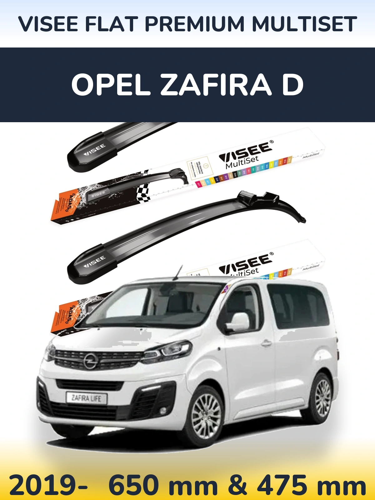 Sada předních stěračů VISEE FLAT PREMIUM MultiSet 650 a 475 mm pro Opel Zafira D 2019-2026