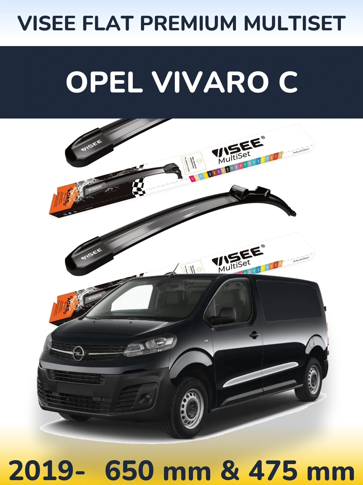 Sada předních stěračů VISEE FLAT PREMIUM MultiSet 650 a 475 mm pro Opel Vivaro C 2019-2026