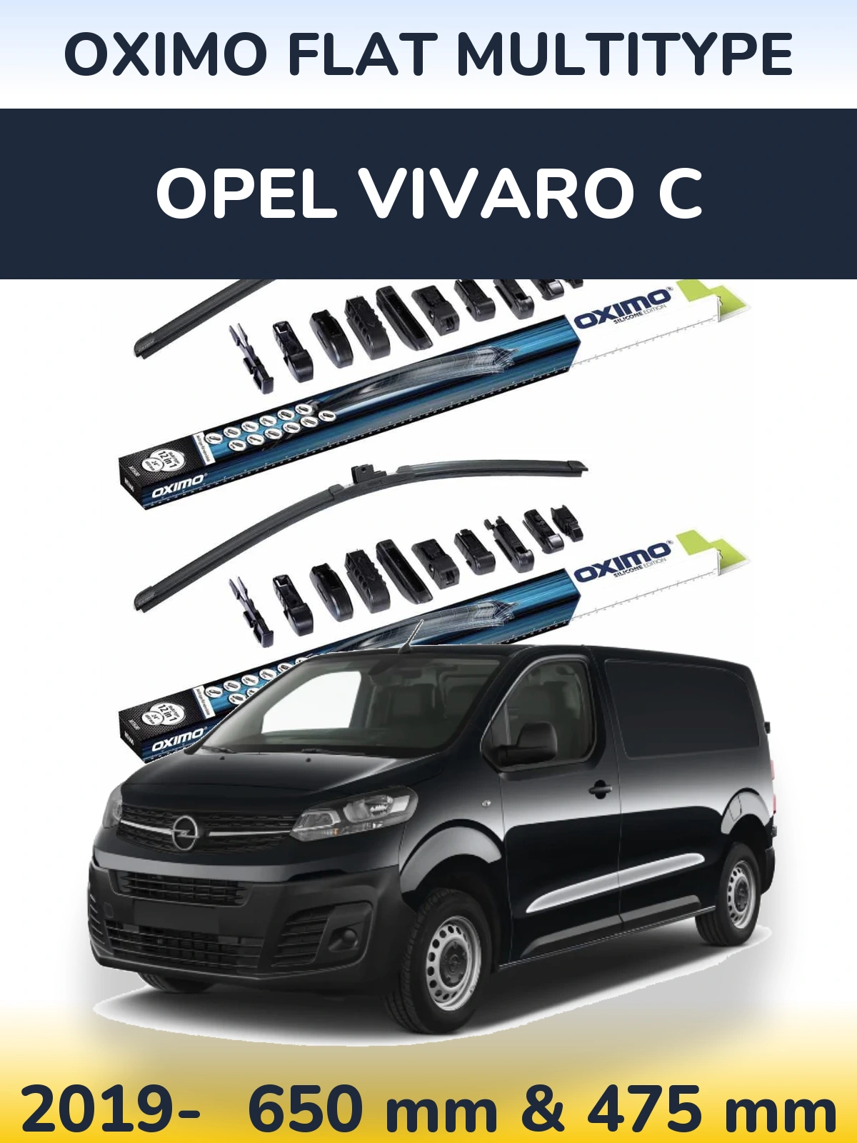 Sada předních stěračů Oximo Flat MultiType 650 a 475 mm pro Opel Vivaro C 2019-2026