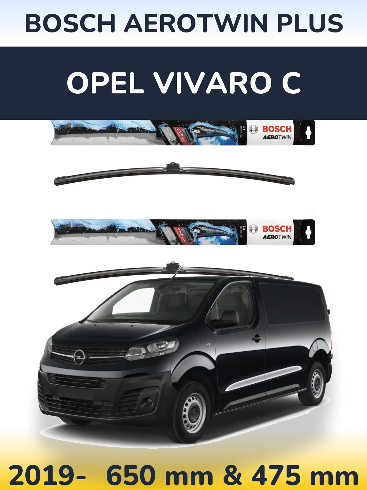 Комплект передніх щіток BOSCH AeroTwin Plus 650 & 475 мм для Opel Vivaro C 2019-2026