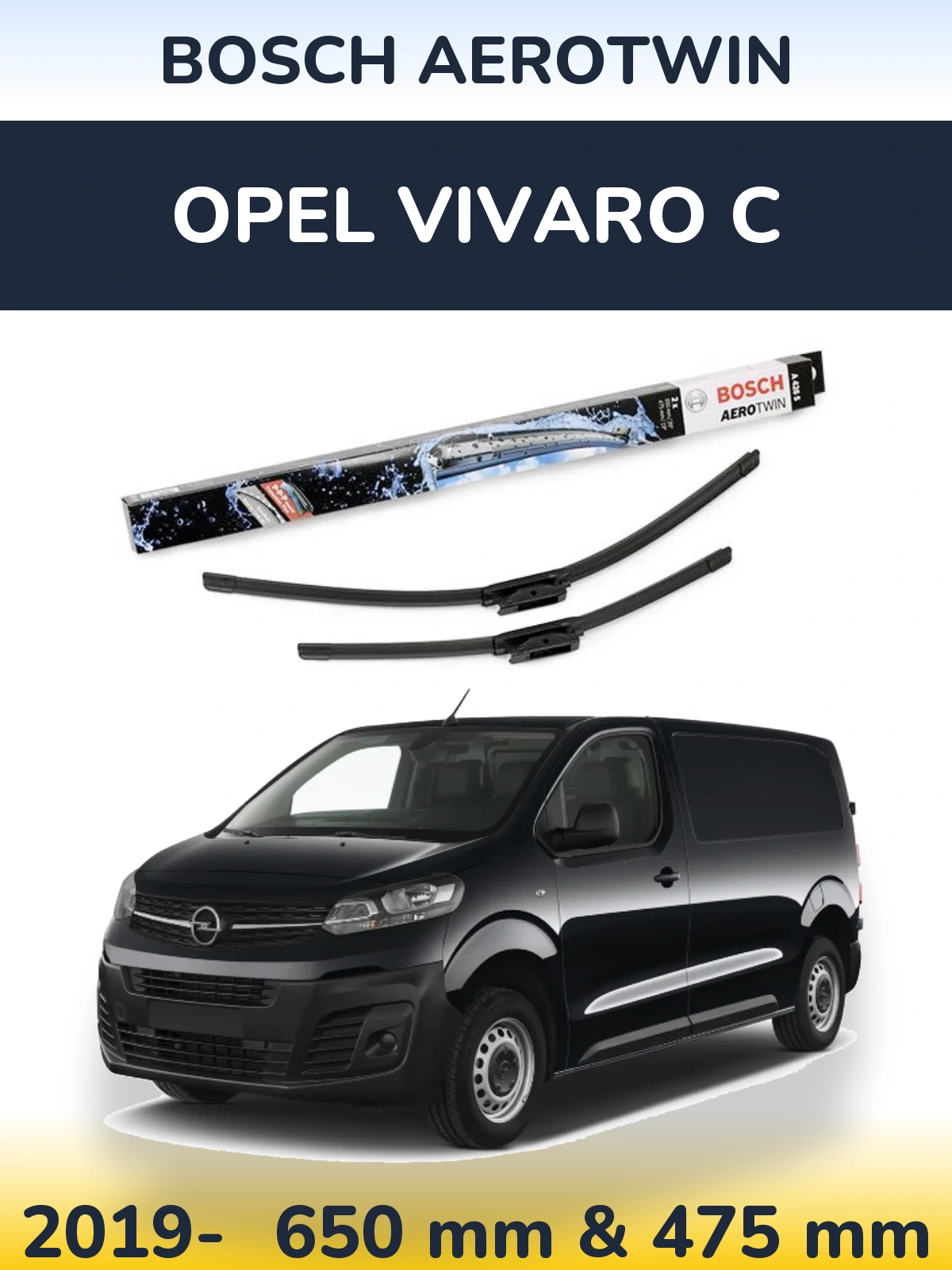 Sada předních stěračů BOSCH AeroTwin 650 a 475 mm pro Opel Vivaro C 2019-2026